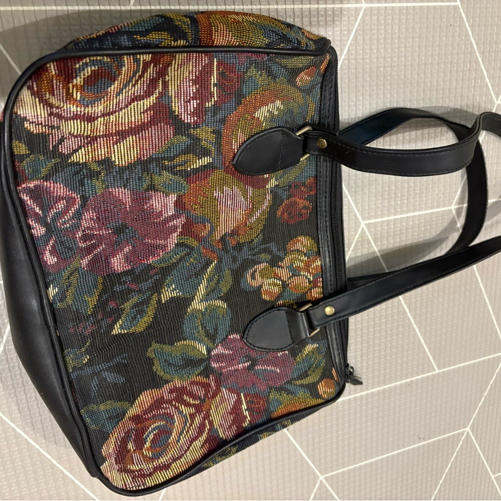 Floral Tapestry Tote Bag - Black and Multicolor